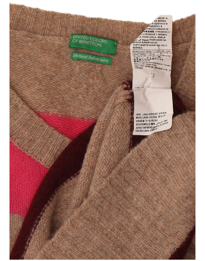 Maglione cardigan da donna Benetton UK 16 lana a righe grigie grandi