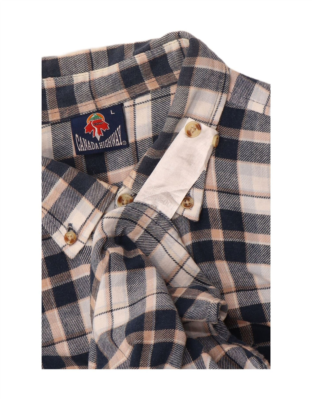 Camicia vintage da uomo in flanella di cotone a quadri blu navy grande