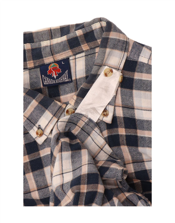 Camicia vintage da uomo in flanella di cotone a quadri blu navy grande