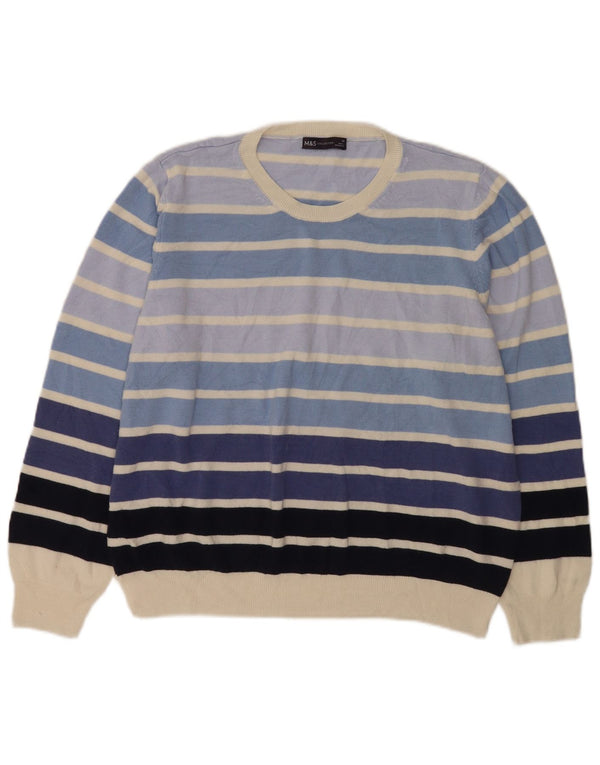 Maglione maglione girocollo da donna Marks & Spencer UK 20 2XL a righe blu
