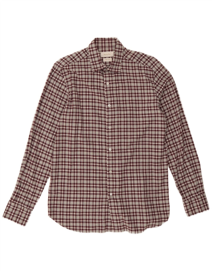 Camicia da uomo in flanella di Massimo Dutti in cotone a quadri bordeaux medio