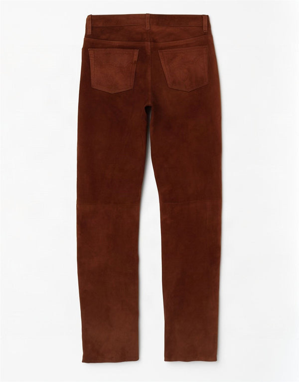 Pantaloni da uomo dritti in pelle scamosciata Pantera W31 L33 in pelle marrone