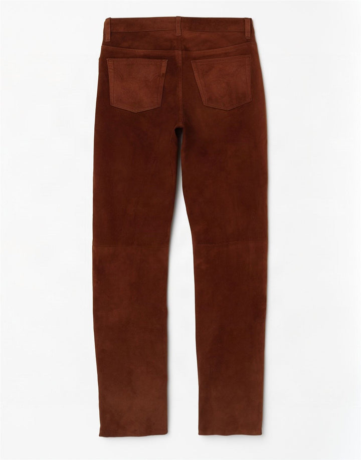 Pantaloni da uomo dritti in pelle scamosciata Pantera W31 L33 in pelle marrone