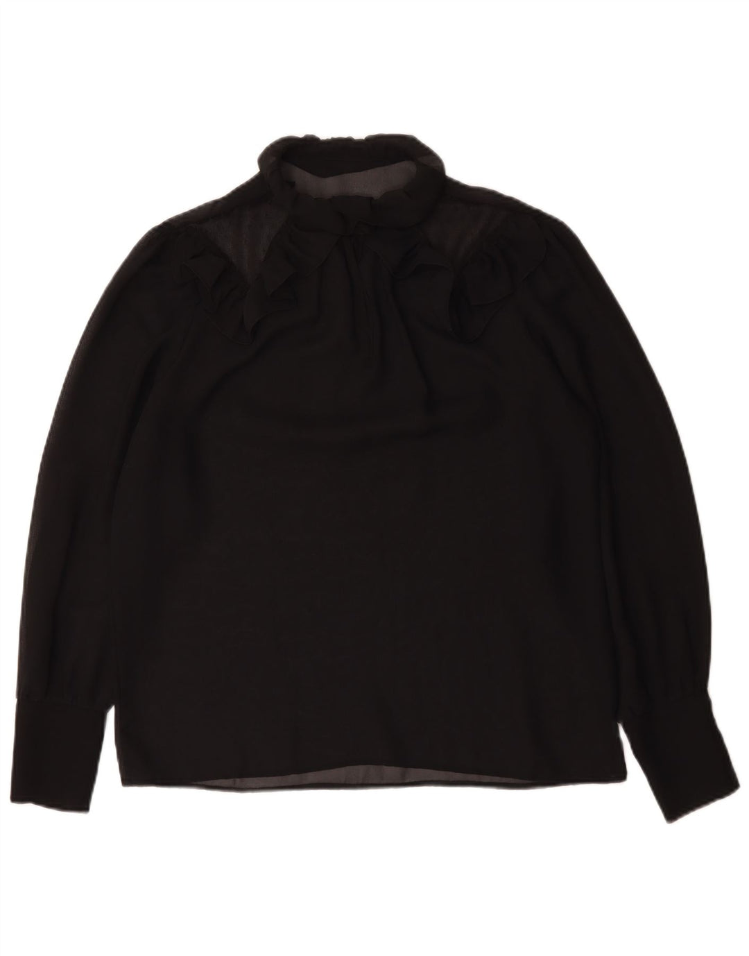 Top vintage da donna a maniche lunghe trasparente trasparente UK 16 grande nero