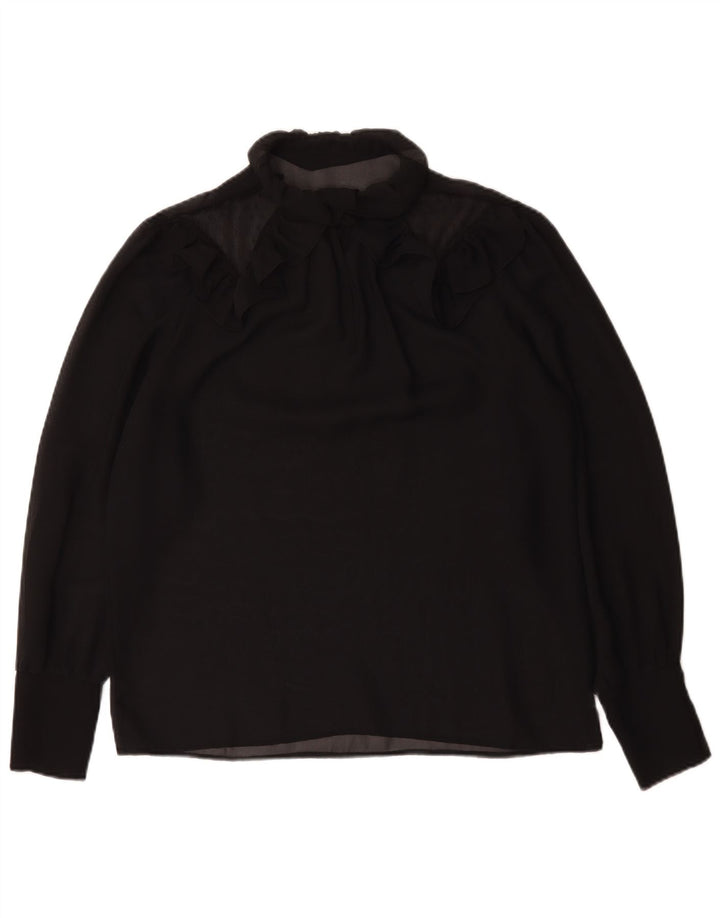 Top vintage da donna a maniche lunghe trasparente trasparente UK 16 grande nero