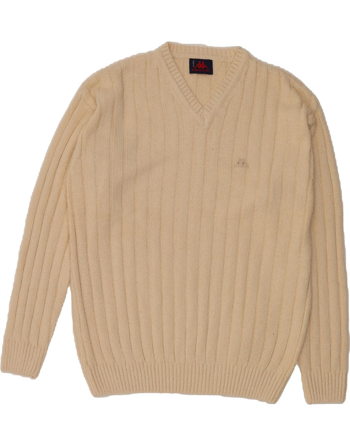KAPPA Mens V-Neck Jumper Sweater Large Off White Vintage Kappa and Second-Hand Kappa from Messina Hembry 