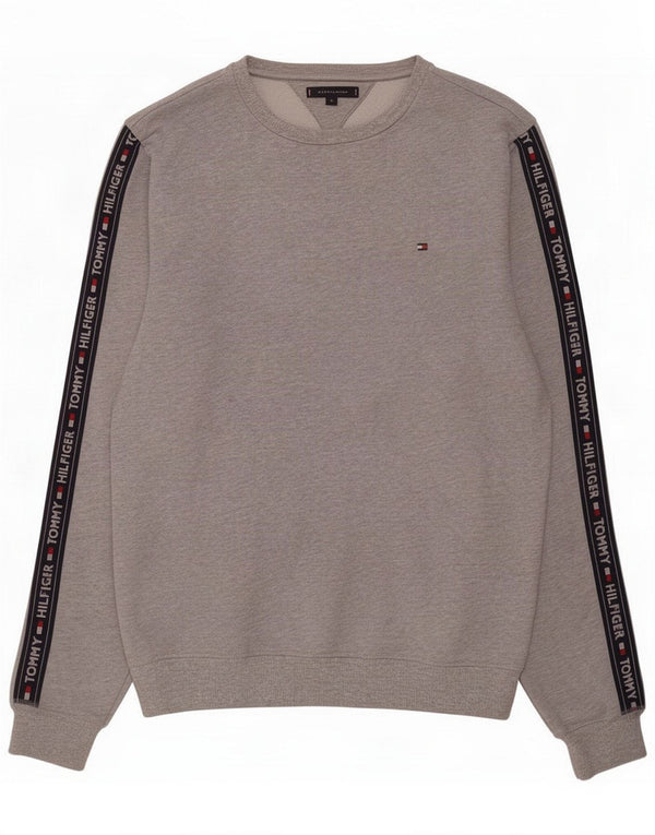 Tommy Hilfiger Uomo Felpa con grafica Maglione Large Grigio Colourblock Cotton