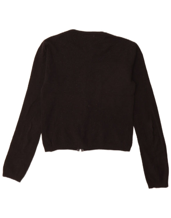 Maglione cardigan con zip intera da donna Benetton UK 10 piccolo acrilico nero