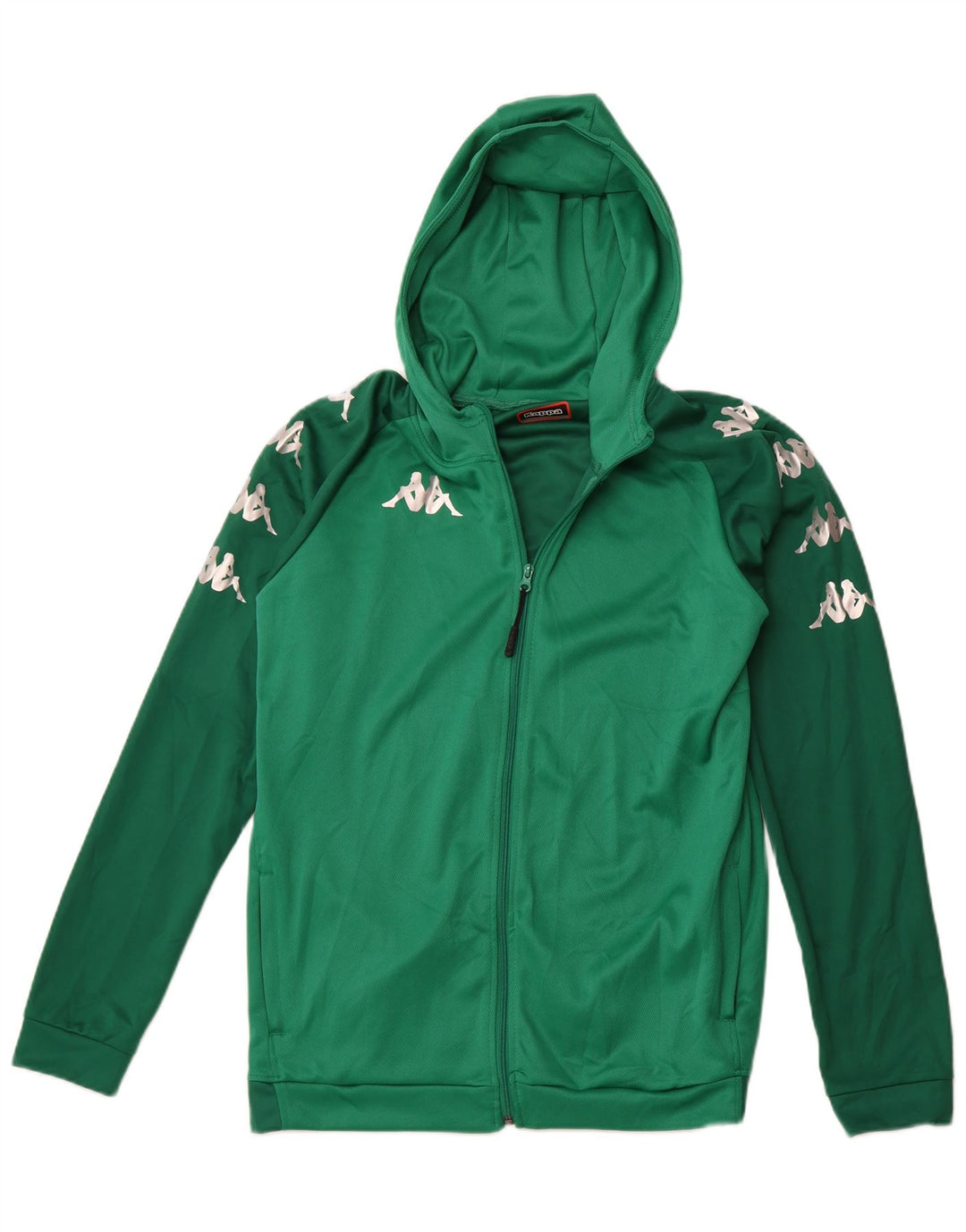 Felpa con cappuccio e zip grafica da uomo Kappa XL in poliestere color block verde