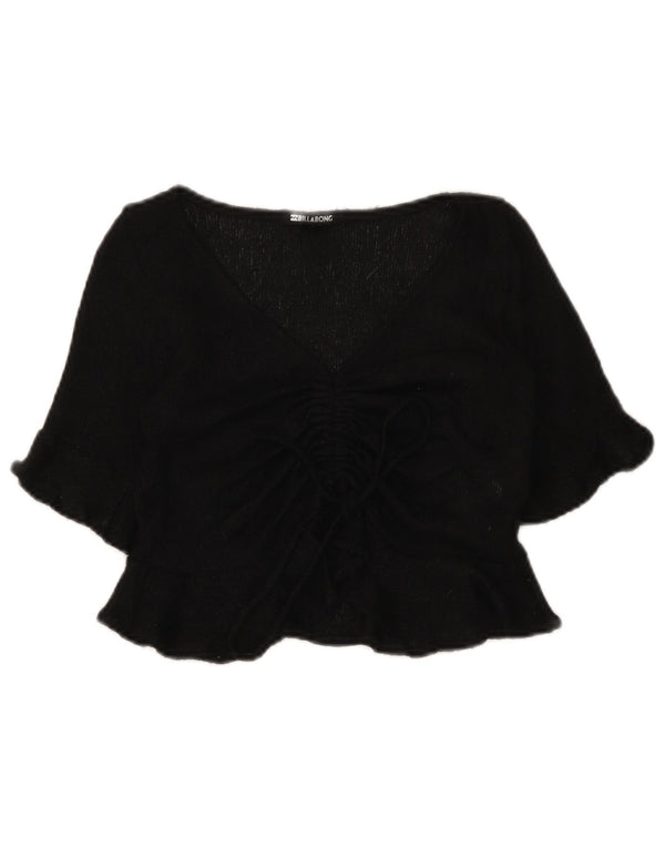 Billabong Donna Crop Top Manica a 3/4 Camicetta UK 6 XS Nero Poliestere