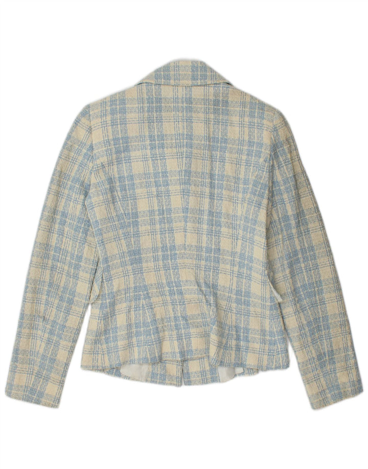 Giacca blazer vintage da donna a 3 bottoni IT 42 cotone a quadri blu medio