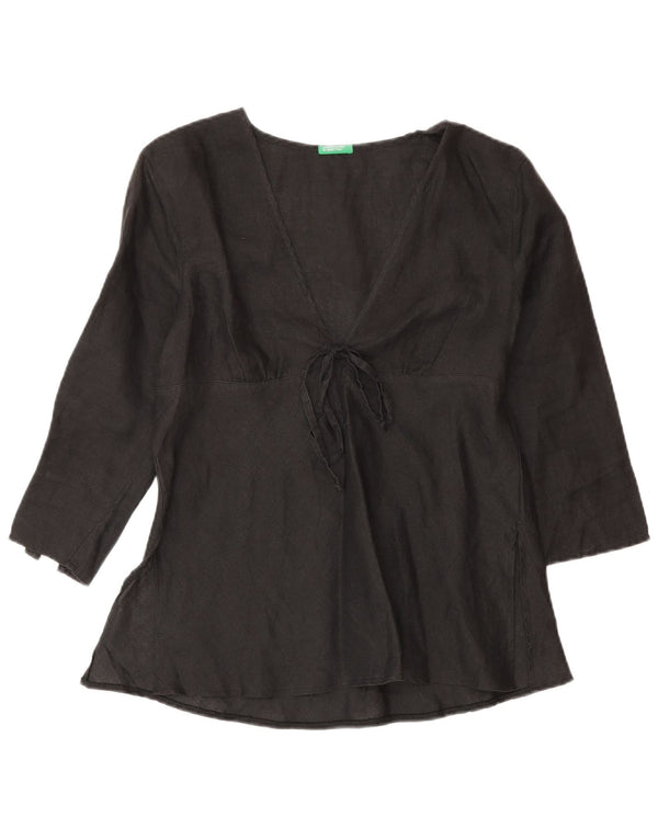Camicetta da donna con maniche a 3/4 Benetton Top UK 10 Small Lino nero