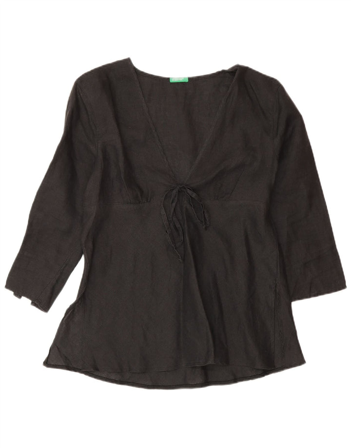 Camicetta da donna con maniche a 3/4 Benetton Top UK 10 Small Lino nero