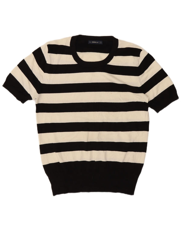Maglione girocollo a maniche corte da donna Zara UK 18 XL a righe nere