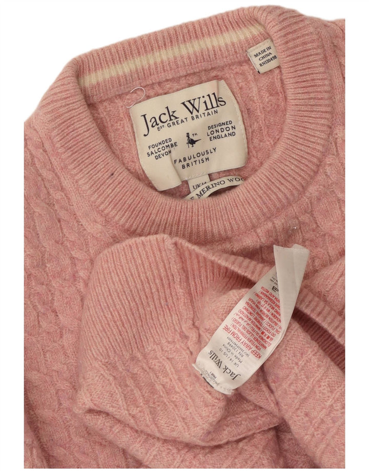 JACK WILLS Maglione da donna con scollo a barca UK 14 Large Rosa Lana