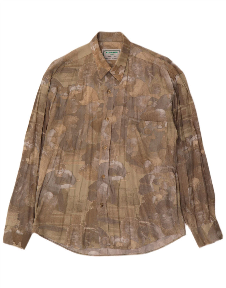 Camicia grafica vintage da uomo in viscosa kaki media