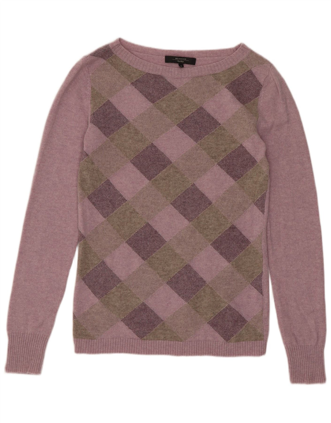 Maglione maglione con scollo a barca da fine settimana da donna Max Mara UK 12 medio viola a quadri