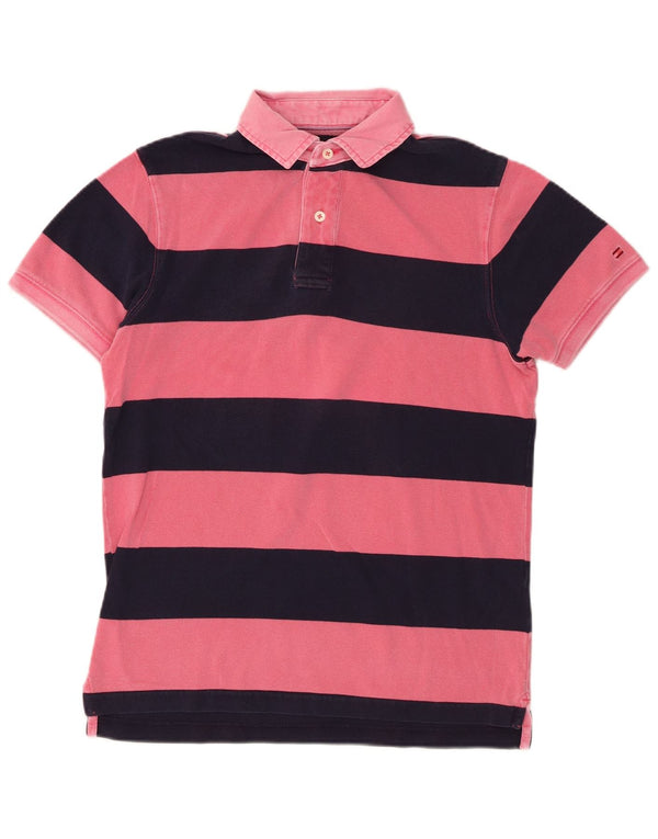 Polo da rugby da uomo slim fit Tommy Hilfiger in cotone a righe rosa medio