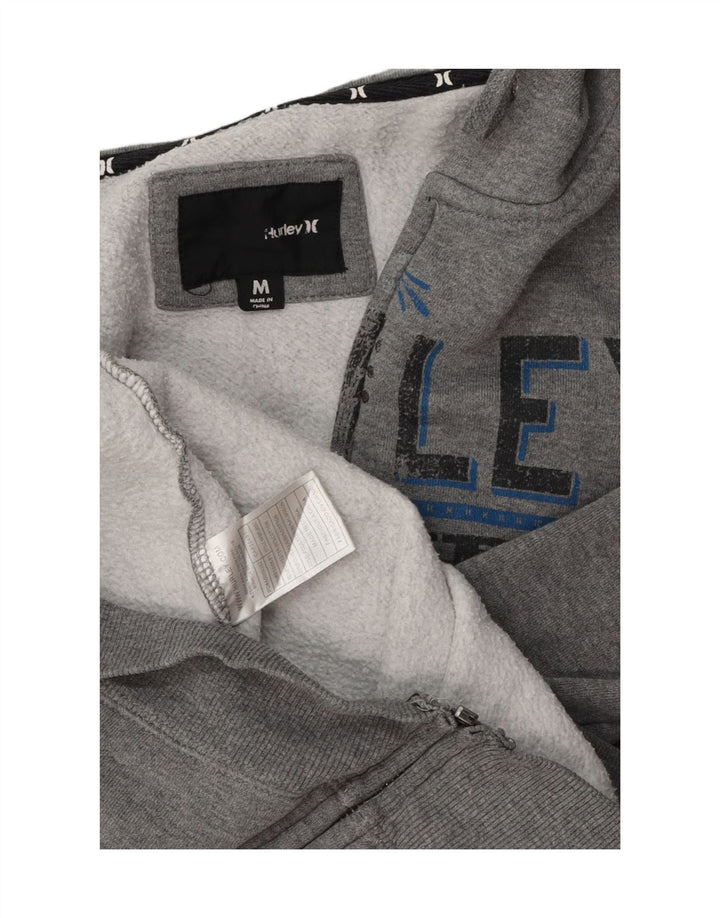 Felpa con cappuccio e zip grafica Hurley da uomo in poliestere chiazzato grigio medio