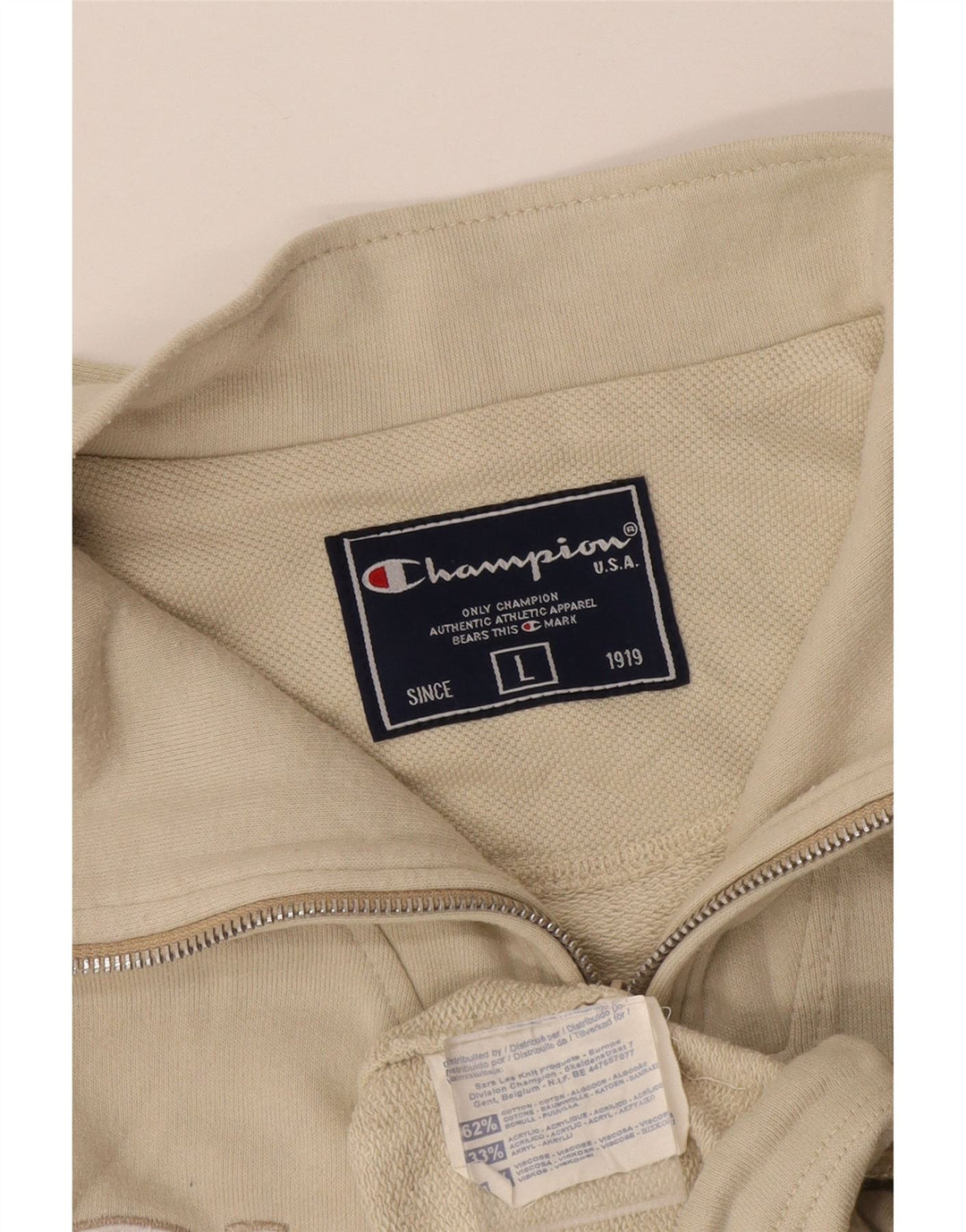Maglione da uomo Champion con zip grafica e collo grande in cotone beige