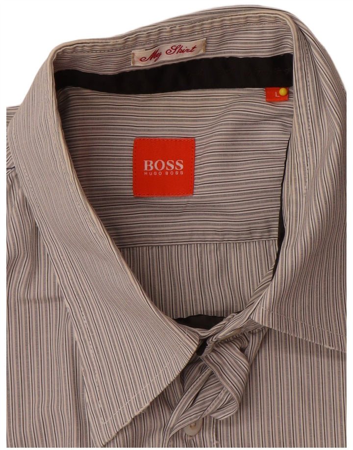 Camicia da uomo Hugo Boss in cotone a righe grandi grigie
