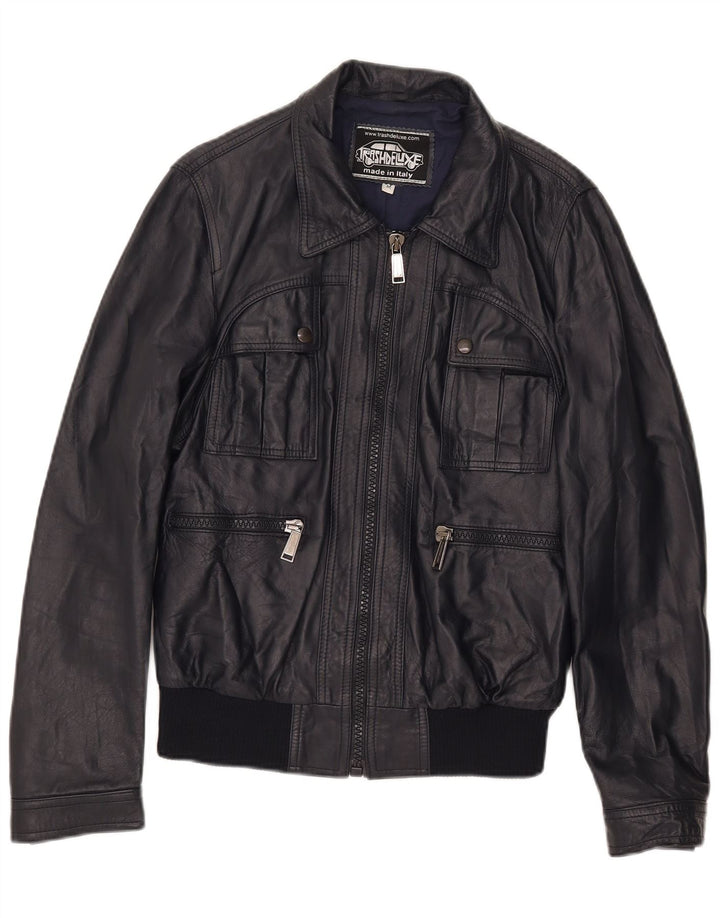 Giacca bomber in pelle da uomo vintage UK 38 Pelle blu navy media