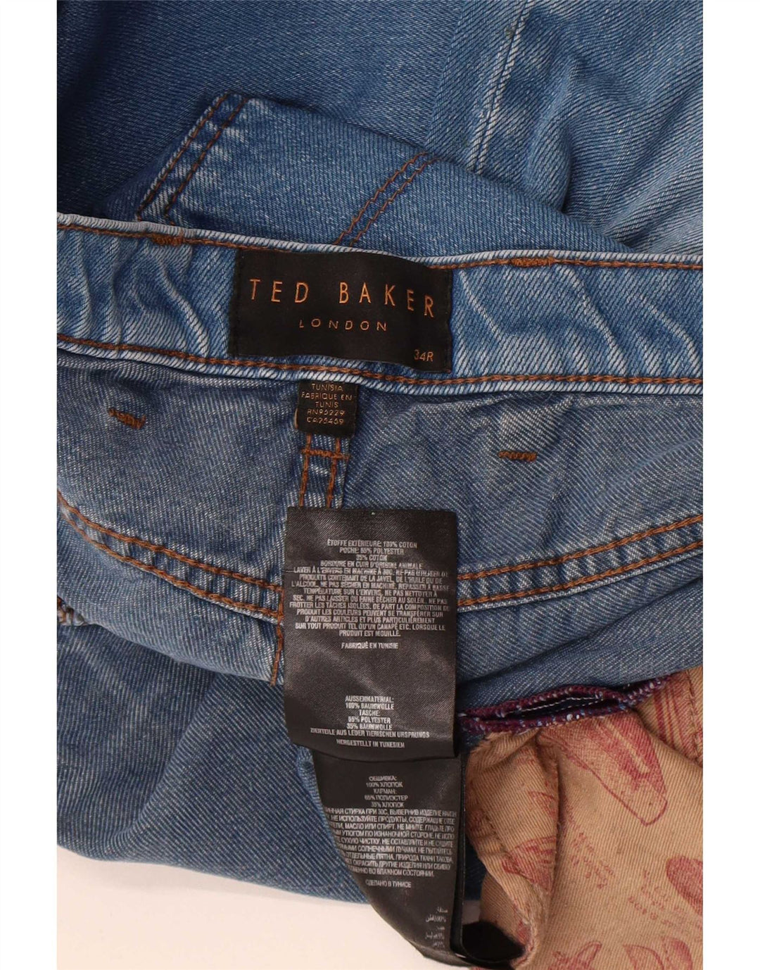 Jeans dritti da uomo Ted Baker W34 L32 poliestere blu
