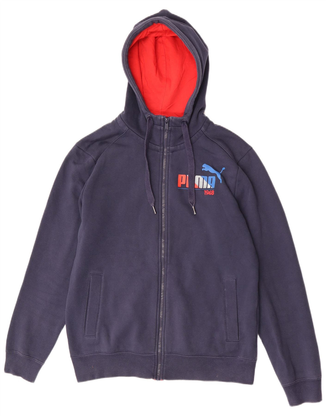 Felpa con cappuccio e zip con vestibilità regolare grafica Puma da uomo in cotone blu navy medio