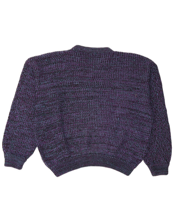 Maglione maglione girocollo vintage da uomo XL a righe viola