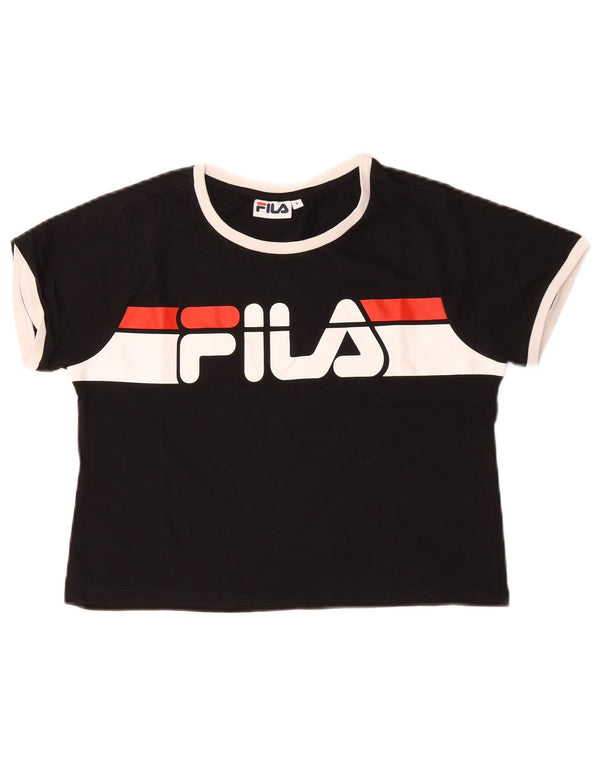 T-shirt grafica da donna Fila Top UK 10 Small in cotone color block nero
