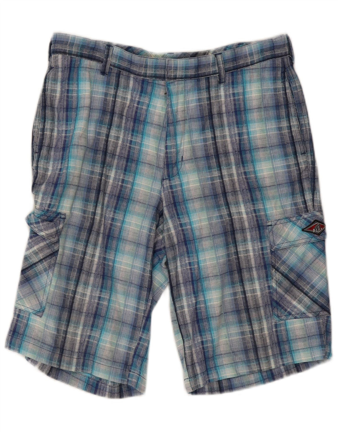 Pantaloncini cargo da uomo Bear W32 in cotone a quadri blu medio