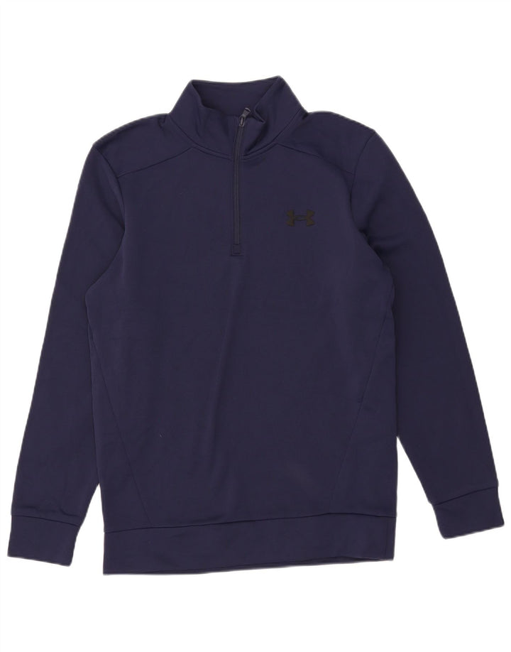 Felpa da uomo Under Armour con collo con zip, maglione piccolo in poliestere blu navy