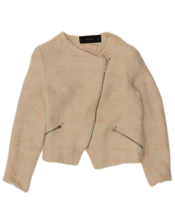 Giacca blazer corta da donna Zara UK 12 Cotone screziato beige medio