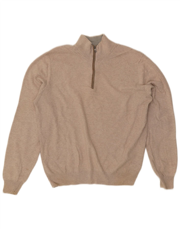 Maglione da uomo con zip e collo Massimo Dutti in cotone beige medio