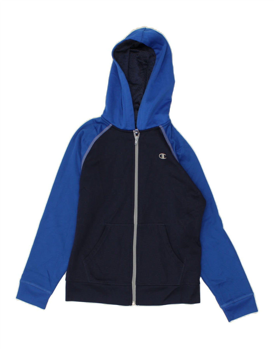 CHAMPION Boys Zip Hoodie Sweater 9-10 Years Medium Navy Blue Colourblock Vintage Champion and Second-Hand Champion from Messina Hembry 