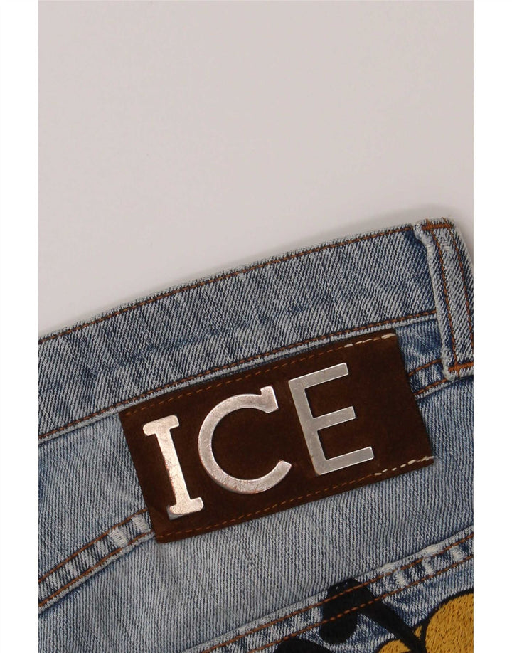 Jeans slim invecchiati Pluto da donna Iceberg W32 L32 cartone animato in cotone blu