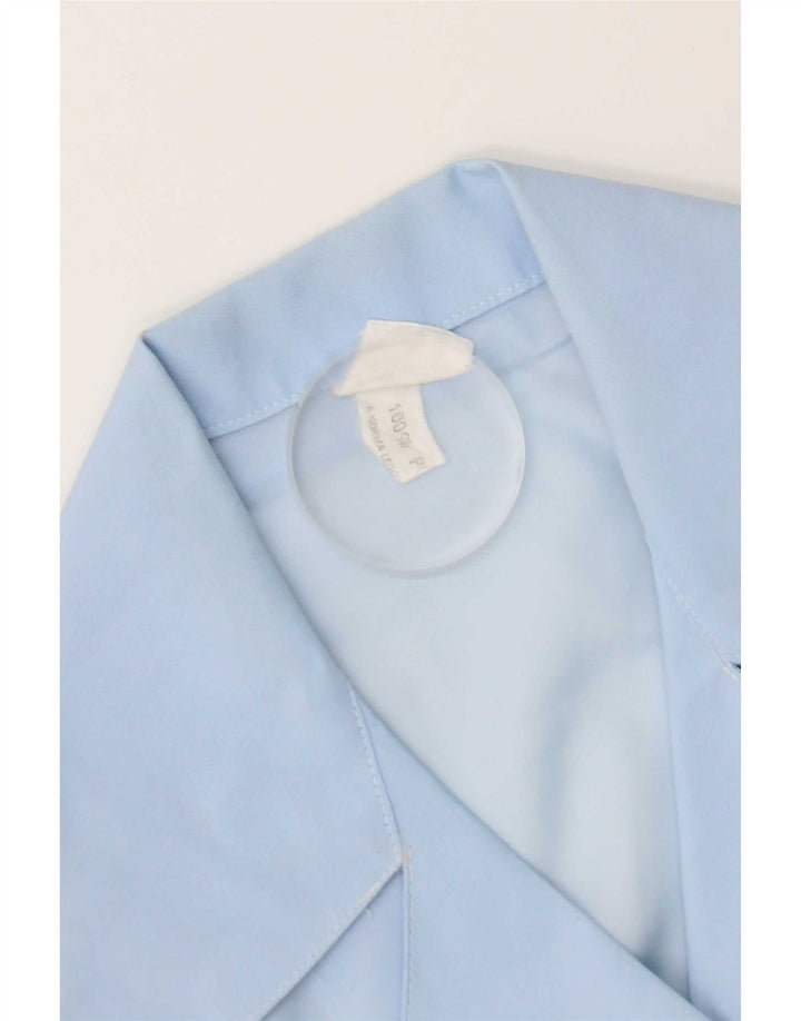 Camicetta camicia a maniche corte da donna vintage UK 14 poliestere blu medio