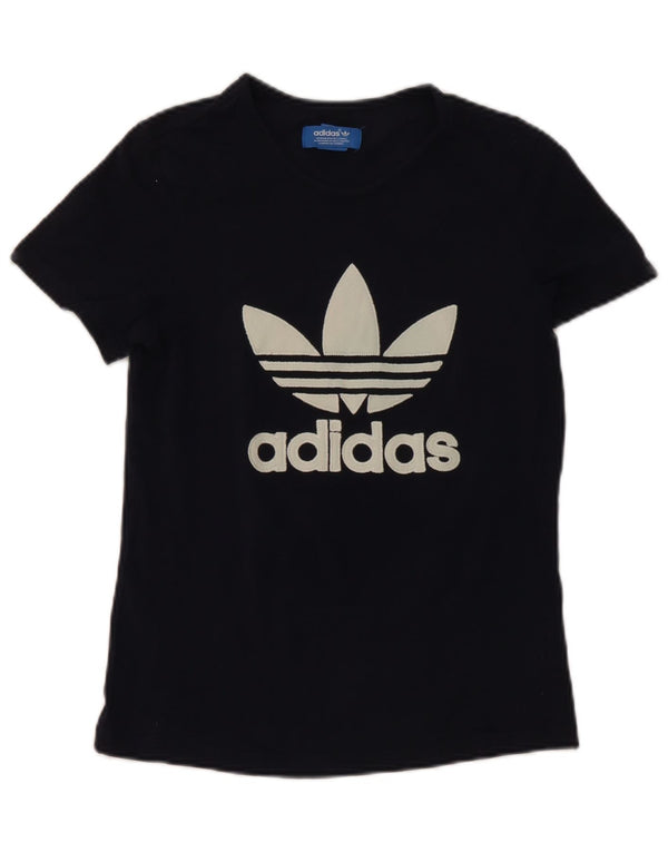 T-shirt grafica da donna Adidas Top UK 12 medio blu navy in cotone