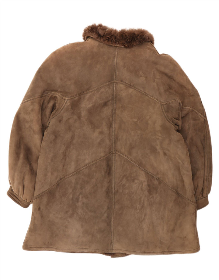 Cappotto in shearling vintage da donna UK 18 XL Marrone