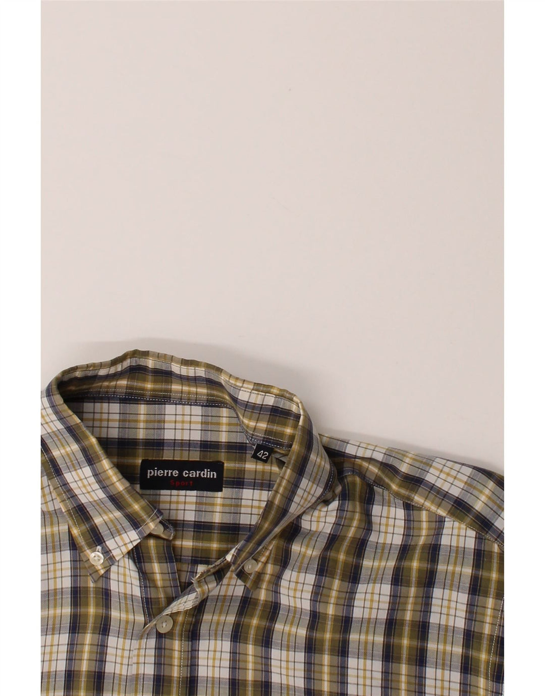 PIERRE CARDIN Mens Shirt Size 42 Large Khaki Check Cotton Vintage Pierre Cardin and Second-Hand Pierre Cardin from Messina Hembry 