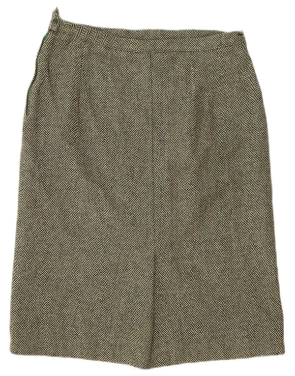 Vintage Womens Straight Skirt UK 16 Large W32  Khaki Herringbone Wool