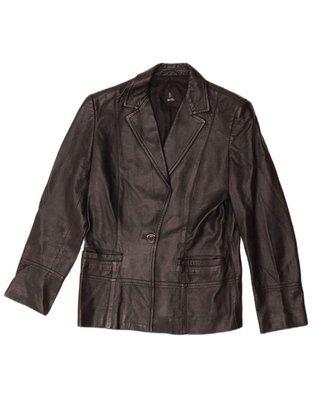 Giacca blazer in pelle vintage da donna a 1 bottone UK 14 pelle nera media
