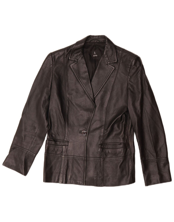 Giacca blazer in pelle vintage da donna a 1 bottone UK 14 pelle nera media