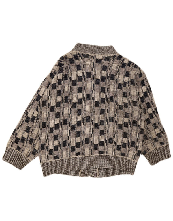 Maglione cardigan da uomo vintage a quadri grigi grandi