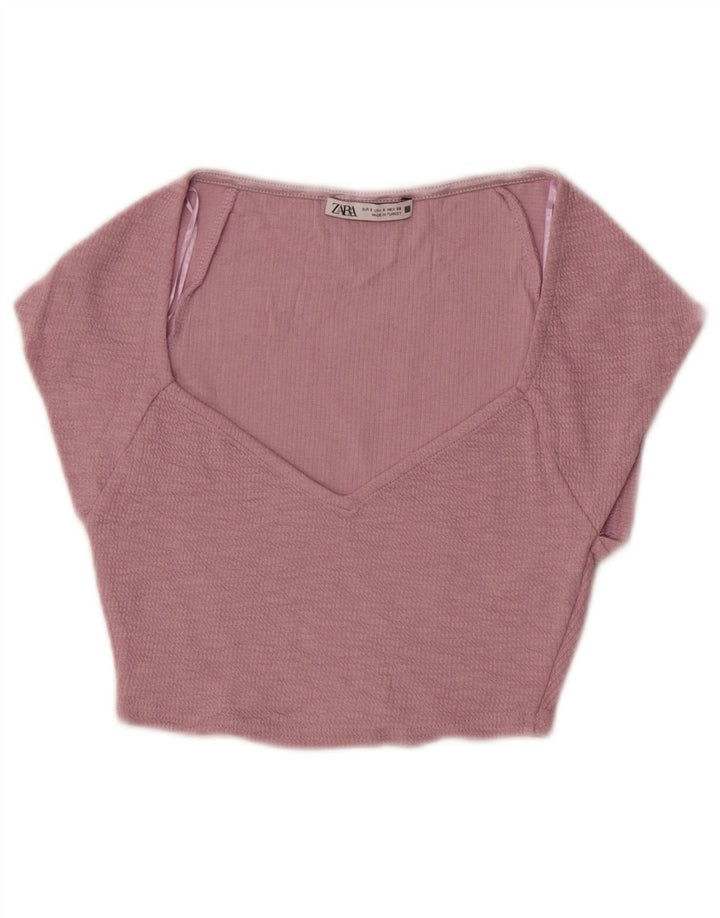 Top corto da donna Zara in camicetta UK 8 piccolo cotone viola