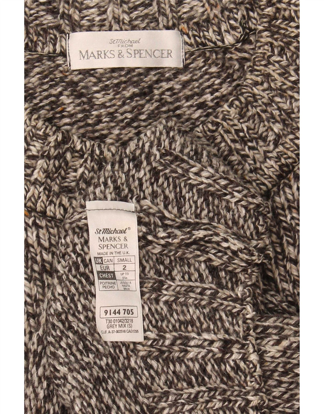 Maglione maglione girocollo da uomo Marks & Spencer piccolo in lana screziata grigia