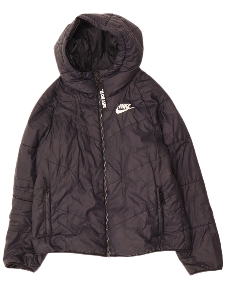 Giacca imbottita con cappuccio Nike da donna UK 14 medio nero poliestere