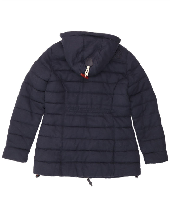 Giacca imbottita da donna con cappuccio Superdry UK 14 grande poliestere blu navy
