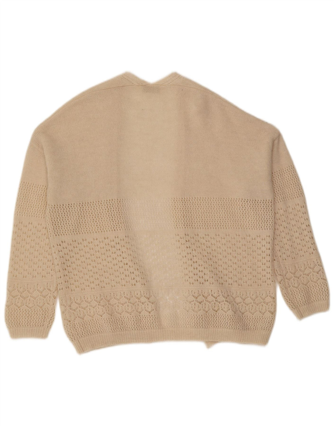 Maglione cardigan aperto da donna vintage UK 16 grande beige