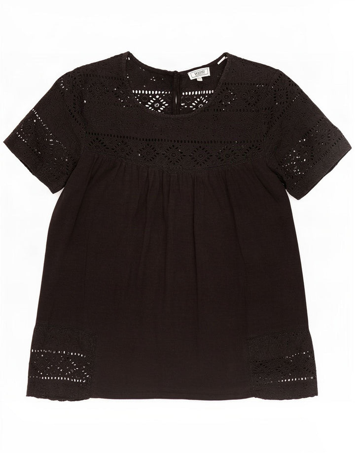Camicetta da donna Fat Face Top UK 10 Piccolo cotone floreale nero